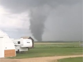 A landspout tornado was seen near Griffin, Sask., near Weyburn, at about 5:40 p.m. on Saturday, June 23, 2018. It was on the ground for about 10 minutes, according to Environment Canada. Photo by Chelsey Van Staveren