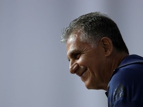 Iran head coach Carlos Queiroz, during a media conference of Iran on the eve of the group B match between Morocco and Iran at the 2018 soccer World Cup in the St. Petersburg Stadium in St. Petersburg, Russia, Thursday, June 14, 2018.