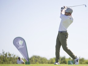 Saskatoon's Liam Courtney tees off during the Saskatchewan Amateur and Mid-Amateur men's golf championships at Dakota Dunes Golf Links outside Saskatoon, SK on Tuesday, July 17, 2018. Courtney fired an opening round 71 to sit two shots behind leader Roman Timmerman, also of Saskatoon.