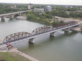 SASKATOON,SK--JULY 18 9999-NEWS- aerial downtown- An areal photo of the Broadway Bridge and the Traffic Bridge in Saskatoon, SK on Wednesday, July 18, 2018.