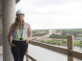 Structural engineer Tara Reichert stands for a portrait on the 19th floor in the tower on Parcel Y in Saskatoon, SK on Wednesday, July 18, 2018.