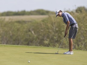 Kade Johnson putts during the Sask Am Golf Championship at the Dakota Dunes Golf Links in Saskatoon, SK on Thursday, July 19, 2018