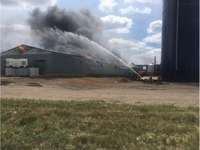 Eyewitnesses say fire caused extensive damage to a barn on the Riverview Hutterite Colony on Monday morning, July 23, 2018. Fire crews from the Saskatoon Fire Department responded to the scene and worked to extinguish the blaze, indicating the fire was under control early Monday afternoon.