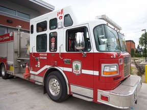 A Saskatoon Fire Department fire truck at Fire Station No. 3.