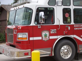 A Saskatoon Fire Department fire truck at Fire Station No. 3.