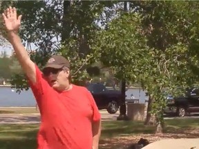 An unidentified man was recorded in Wascana Park on Saturday giving a Nazi salute to protesters at the Justice for Our Stolen Children Camp.