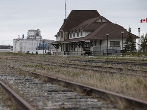 The closed Via Rail station is seen in the foreground and the closed Port of Churchill, Mba., is seen in the background on Monday, July 2, 2018. The closure of the port and the rail line has resulted in a propane shortage and economic hardship for the Northern community.