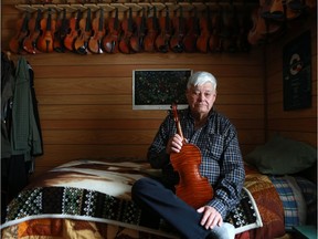 John Arcand, famous Metis fiddler and founder of John Arcand Fiddle Fest in his home outside of Saskatoon, SK on February 27, 2018.
