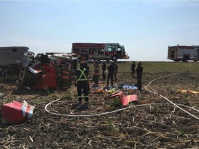 At roughly 11:11 a.m. on Aug. 3, 2018 the Saskatoon Fire Department received a 911 call indicating there was a semi rollover on Highway 7 roughly five kilometres west of Saskatoon. Crews were able to remove the driver from the vehicle and report that he was taken to hospital with "multiple injuries."