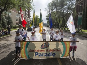 The Saskatoon Exhibition Parade starts off traveling down 24th Street East in Saskatoon, SK on Tuesday, August 8, 2017.
