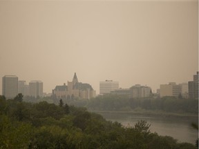 A smoky downtown Saskatoon is shown on Wednesday, August 15, 2018.