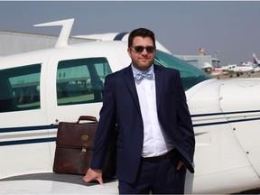 Blaine Beaven stands beside his airplane, a 1978 Mooney M20J, in Saskatoon, Sask., on Tuesday, August 21, 2018. Beaven is a criminal defence lawyer who practises in various communities in northern Saskatchewan and travels to many of them by flying his own plane.