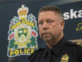 Saskatoon police Chief Troy Cooper discusses the dismissal of Const. Jarett Gelowitz on Monday, August 27, 2018.