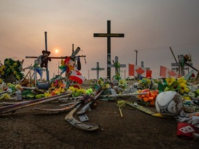 A memorial for the 16 members of the Humboldt Broncos hockey team who were killed in a bus crash near Tisdale, Sask., on Wednesday August 22, 2018. Leah Hennel/Postmedia