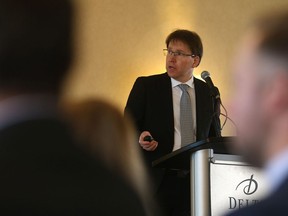 Giles Hellyer, BHP's vice-president of potash operations, speaks during an NSBA luncheon in Saskatoon on Nov. 8, 2017.