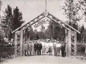 Arch over the Waskesiu campground shows the original gate that was on the main beach for the opening ceremony in 1928. (Waskesiu Heritage Museum)