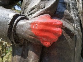 The statue of John A. Macdonald in Regina's Victoria Park was again vandalized.