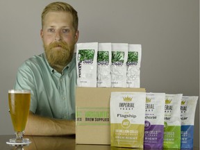Jordan Trask with a few products stocked by his business Organic Brewing Supplies. (Supplied)