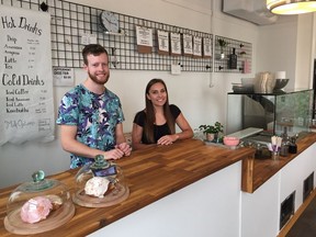 Owners of Revolve Cafe, Jared Olson (left) and Delaine Brilz opened their cafe with hopes of creating a space that would allow local entrepreneurs a place to serve their food creations without the need to rent their own retail location, in Saskatoon on August 15, 2018. (Erin Petrow/ Saskatoon StarPhoenix)