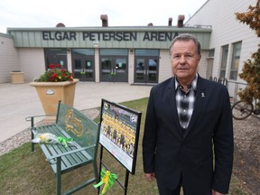 Humboldt Broncos Alumni Association head Bob Bachynski stands for a photo outside the Elgar Petersen Arena on Sept. 12, 2018, the day of the Humboldt Broncos' home opener.