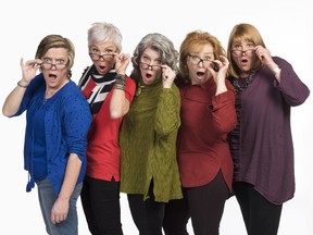 (left to right) Robin Nichol, Jill Daum, Alison Kelly, Barbara Pollard, and Deborah Williams are the original writers and performers of Persephone Theatre's season-opening show Mom's the Word: Nest 1/2 Empty.