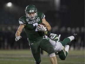 Saskatchewan's Colton Klassen runs the ball upfield during Friday's win over the Regina Rams.