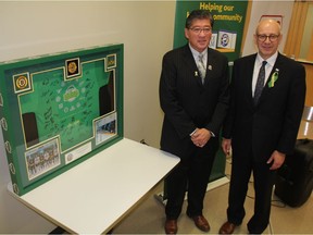 SJHL president Bill Chow was in Warman Monday with Federated Co-Op CEO Scott Banda.