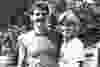 John Fitzgerald, left, stands beside race walker Ann Peel in a 1986 photo. Provided photo.