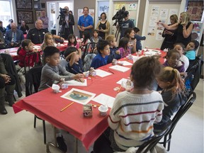 Students from Sacred Heart Community School were present as Jean-Yves Duclos, not pictured, federal Minister of Families, Children and Social Development, visited the North Central Family Centre to discuss the Canada Child Benefit in Regina.