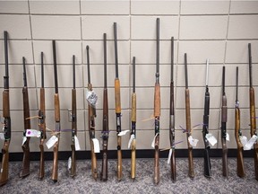 Firearms seized during a 2018 provincial gun amnesty in which people could bring in unwanted firearms in an effort to keep them off the street.