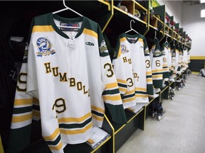 The inside of the Humboldt Broncos locker room on Sept. 12, 2018