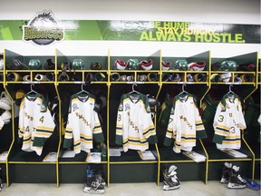 The Humboldt Broncos' locker-room, a few hours before their 2018-19 season opener.