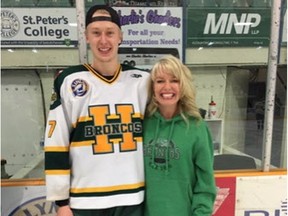 Humboldt Broncos defenceman Stephen Wack, who was killed in the April 6 bus crash, with his mother Tricia.
