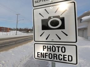A photo radar warning sign on a school zone on Clarence Avenue, on Dec. 02, 2014.