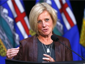 Premier Rachel Notley speaks to media during her Pride Brunch for Camp fYrefly at the Hyatt Regency Hotel in Calgary on Saturday September 1, 2018. Darren Makowichuk/Postmedia