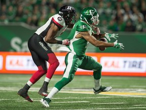 The Roughriders' Shaq Evans dropped two passes during Saturday's 30-25 loss to Ottawa.