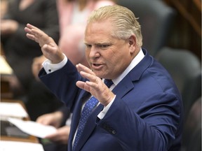Ontario Premier Doug Ford speaks during Question Period at the Ontario Legislature in Toronto on Wednesday, Sept. 12, 2018.