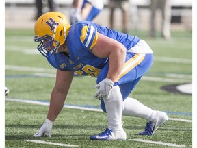 Saskatoon Hilltops Garth Knittig lines up during the game at SMF field in Saskatoon on Sunday, September 30, 2018.