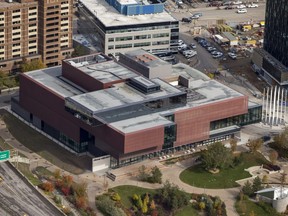 This Oct. 2, 2018 aerial photo shows the Remai Modern Art Gallery of Saskatchewan at River Landing in Saskatoon.