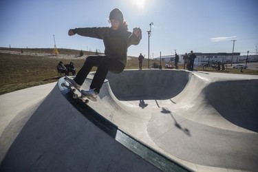 Jay Schmidt during the Bowl Riders Classic skateboarding jam in Warman, SK on Saturday, October 6, 2018.