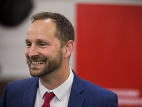 Saskatchewan NDP leader Ryan Meili speaks to media during the 2018 Saskatchewan NDP Convention at TCU Place in Saskatoon, SK on Saturday, October 13, 2018.