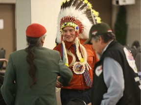 Bobby Cameron laughs, smiles, and shakes hands after he was re-elected as Chief of the FSIN at the election in TCU Place in Saskatoon on Oct. 25, 2018.