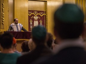 Rabbi Claudio Jodorkovsky speaks during a vigil and service at the Congregation Agudas Israel Synagogue in Saskatoon, SK on Tuesday, October 30, 2018.