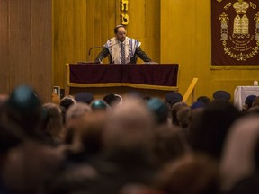 Rabbi Claudio Jodorkovsky speaks during a vigil and service at the Congregation Agudas Israel Synagogue in Saskatoon, SK on Tuesday, October 30, 2018.