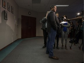 Saskatoon Tribal Council Chief Mark Arcand speaks to media, regarding a proposed Montgomery Place preschool and the surrounding issues, at the Saskatoon Tribal Council office in Saskatoon, SK on Wednesday, October 31, 2018.