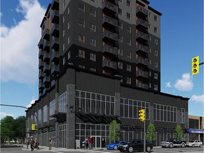 Baydo Development Corporation is planning this nine-storey apartment building with retail on the bottom floor at the corner of Broadway Avenue and Main Street at the former site of the Royal Bank in Saskatoon. (Baydo Development Corporation)