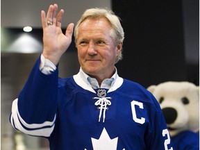 Former Toronto Maple leafs captain and last one to wear the original vintage jersey Darryl Sittler waves as he introduces the Toronto Maple Leafs third new jersey for the 2011/2012 season in Toronto on Friday, Sept. 23, 2011. Sittler and actor/director Jason Priestley will be honoured with stars on Canada's Walk of Fame.Joining them will be fashion entrepreneur and journalist Jeanne Beker, musician Corey Hart, filmmaker Deepa Mehta and actor/director Al Waxman, it was announced Tuesday.THE CANADIAN PRESS/Nathan Denette ORG XMIT: CPT114
