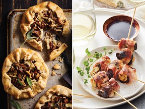 Mushroom tarts with Taleggio cheese, left, and devils on horseback from Earth to Table Every Day by Jeff Crump and Bettina Schormann.