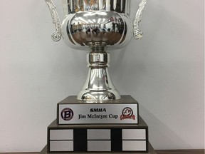 The Saskatchewan Midget AAA Hockey League's Saskatoon Blazers and Saskatoon Contacts will play each other annually for the Jim McIntyre Cup ORG XMIT: POS1810051503070275