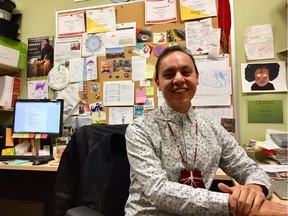 Max FineDay, executive director of Canadian Roots Exchange, poses for a photo inside the organization's Saskatoon office at the University of Saskatchewan on October 5, 2018. (Erin Petrow/ Saskatoon StarPhoenix)